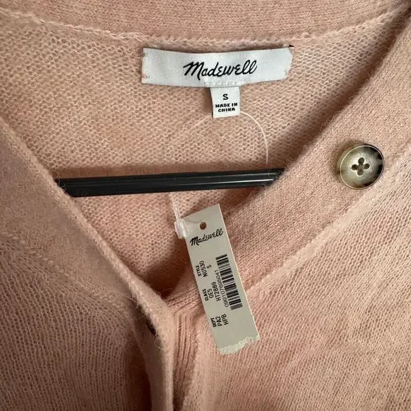 Madewell Alpaca-Blend V-Neck Cardigan WMNS S Pink Button Front NU530 Cropped LS
